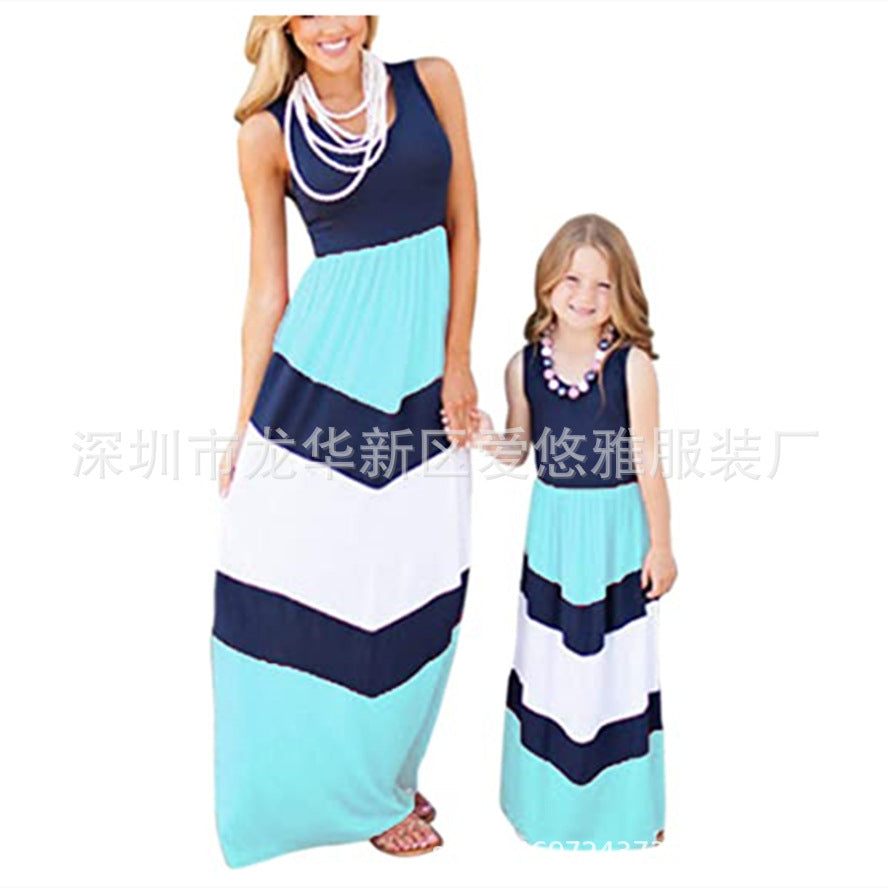 Family Matching Parent-child Stitching Stripe Sleeveless Dress