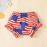 Baby Girls Striped Bow Suspender Holiday Independence Day Rompers