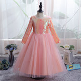 Kid Girl Sequins Puffy Long-sleeved Mesh Princess Dresses