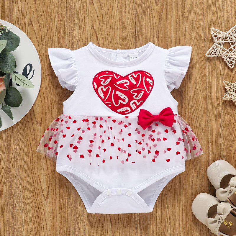 Baby Girl Valentine's Day Fart Red Heart Crawling Rompers