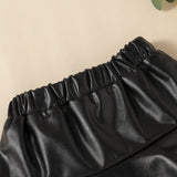 Kid Baby Girl Suit Long Sleeve Pit Stretch PU Leather 2 Pcs Sets