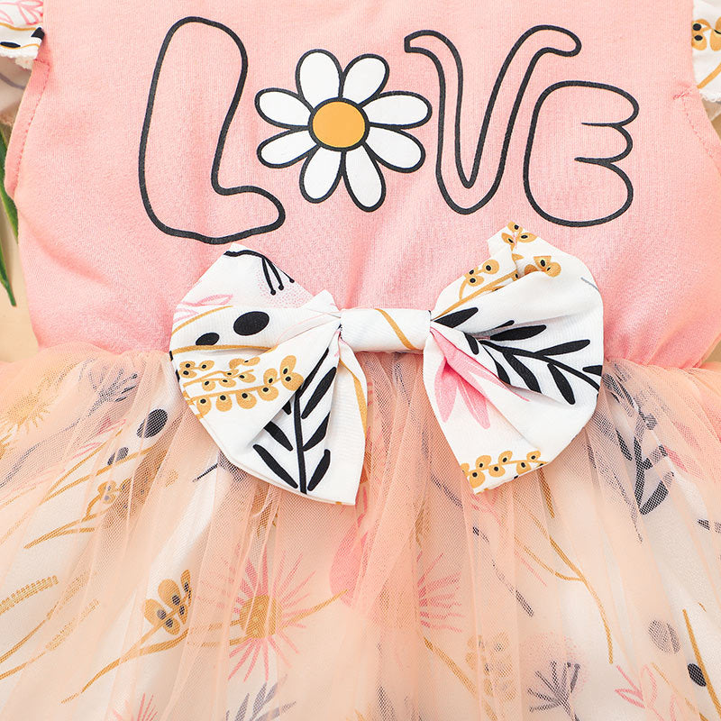Baby Girl Flower Summer Sweet Alphabet Printed Princess Dresses