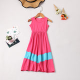 Family Matching Solid Color Patchwork Mother-daughter Vest Dresses