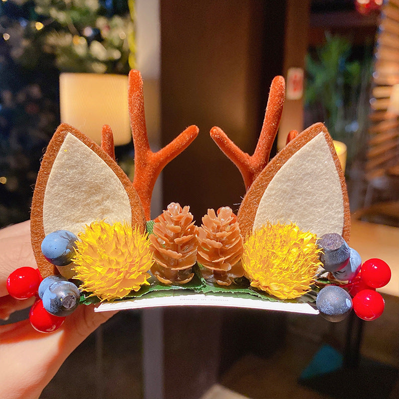 Kid Girl Christmas Hair Clip Small Antler Clip Elk Headdress Three-dimensional Headwear