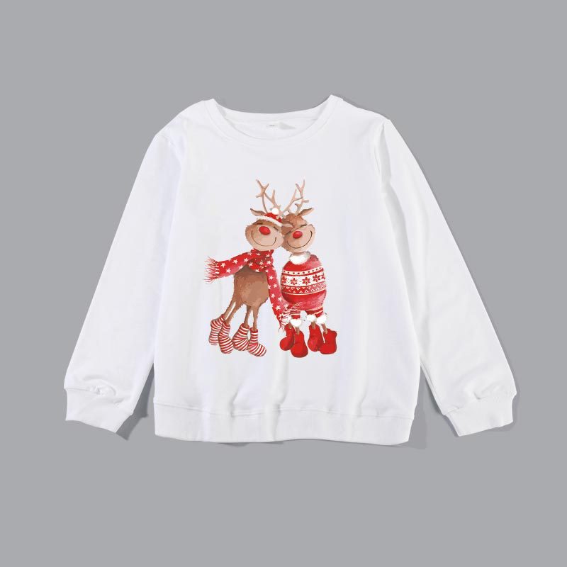 Family Matching Christmas Cartoon Cute Elk Print Creative Cotton Shirts