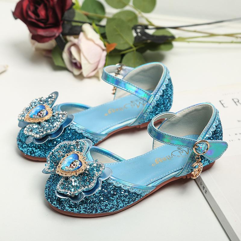 Bow Tie Sequined Leather Shoes for Girls Princess Shoes