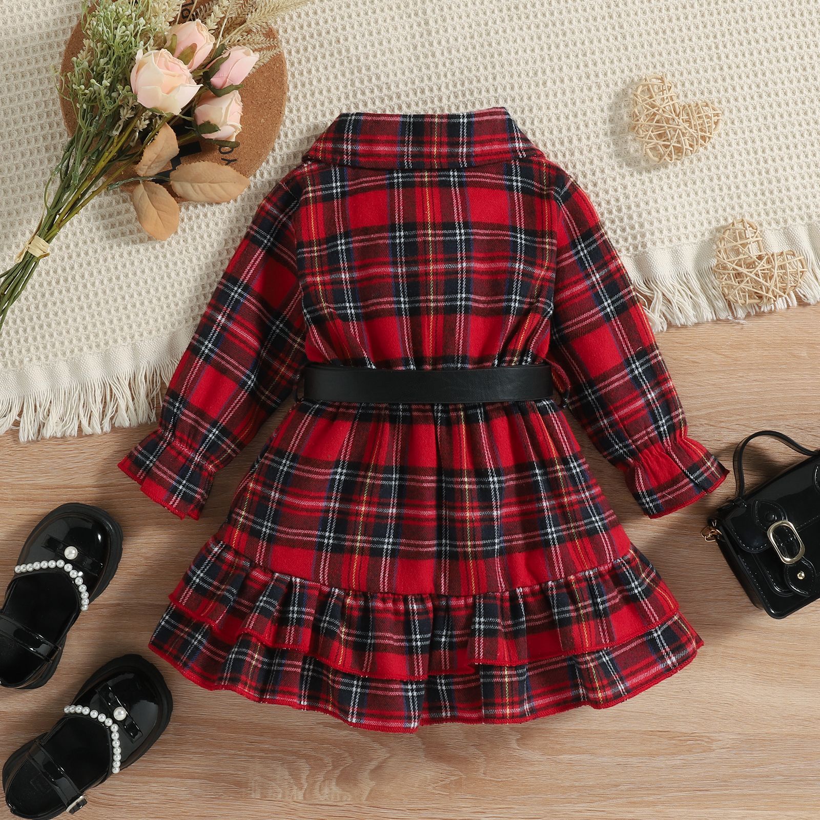 Kid Baby Girl Christmas Sanded British Plaid Casual Dress