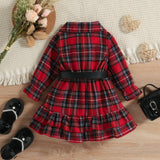 Kid Baby Girl Christmas Sanded British Plaid Casual Dress