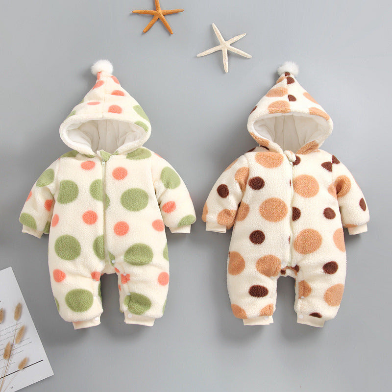 Baby Boy Girl Clamped Cotton Onesie Plus Velvet Thickened Rompers