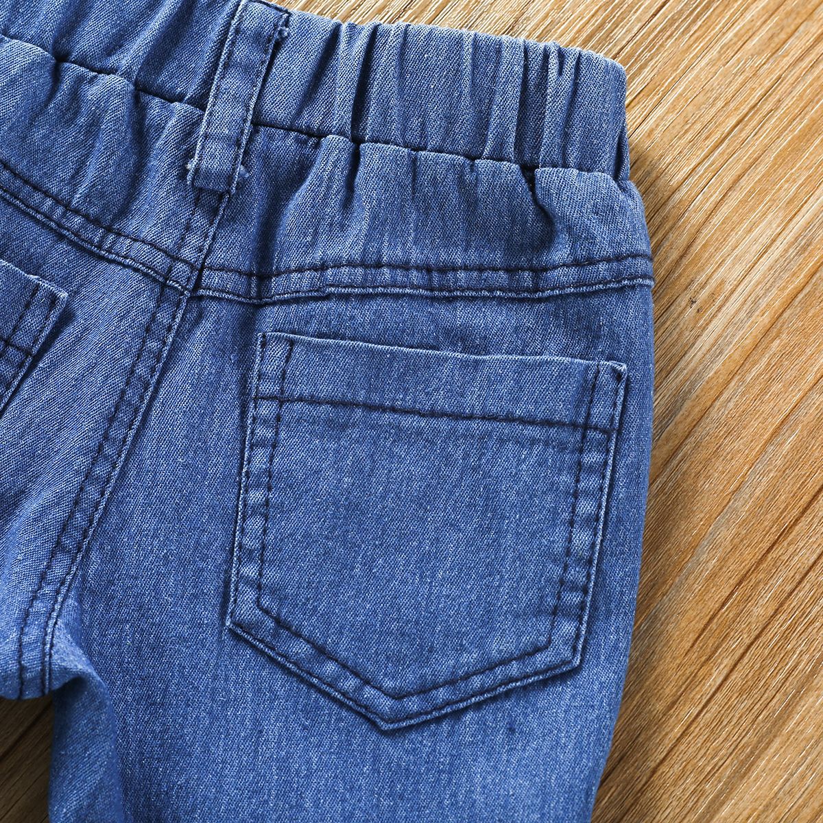 Baby Girls Printed One-collar Top  Denim Double Flared Suit 2 Pcs Sets