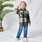 Family Matching Adult Kid Padded Black Plaid Hooded Shirt