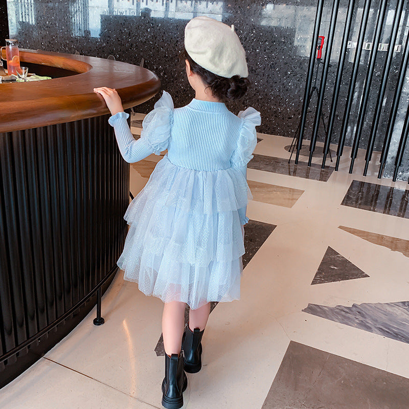 Kid Baby Girl Princess Autumn Knitted Sequins Cake Dress