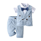 Kid Baby Boy Suit Summer Checked Gentleman Short Sleeve 2 Pcs Set