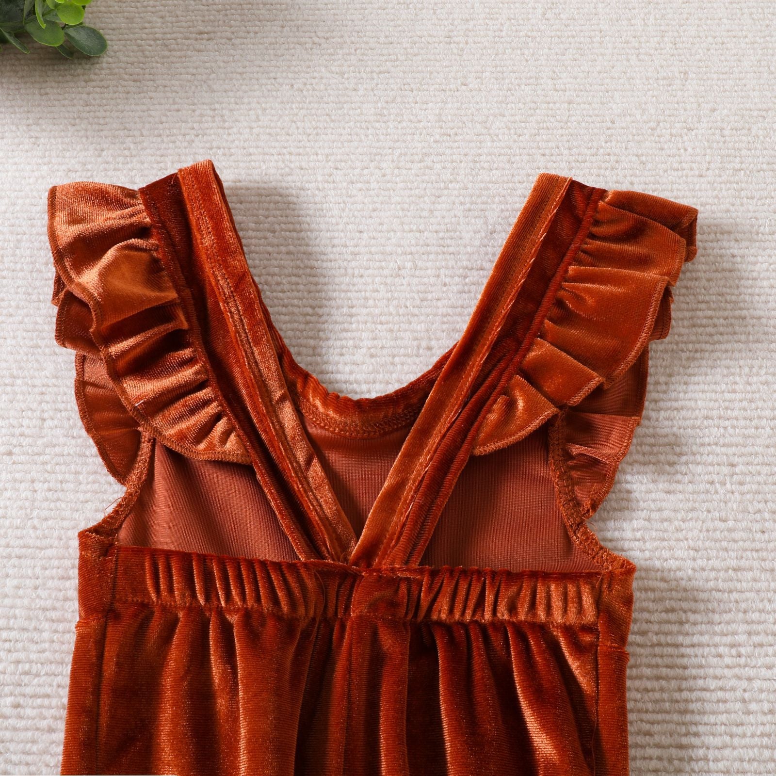 Baby Girl Jumpsuit Solid Color Wooden Ear Sleeve Suspenders Pants