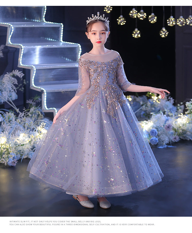 Kid Baby Girl Princess Spring Yarn Flower Wedding Piano Performance Dresses