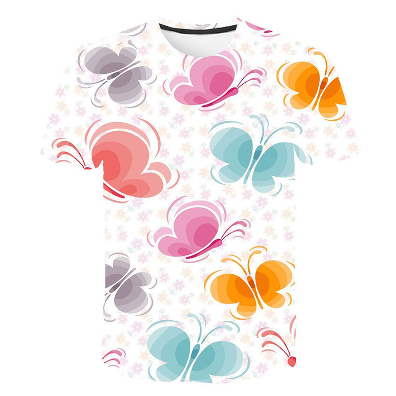 Kid Boy Girl Short Sleeve Beautiful Butterfly 3D Printing Cool Loose T-shirt