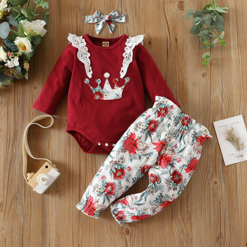 Baby Girl Long Sleeves Triangular Spring Flower 3 Pcs Sets