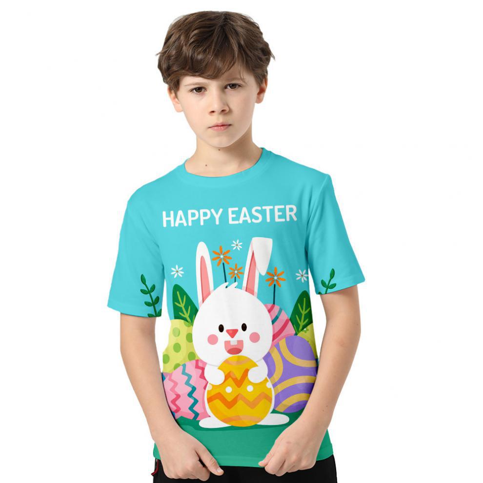 Kid Boys Girls Easter Digital Printed Short Sleeves T-shirts