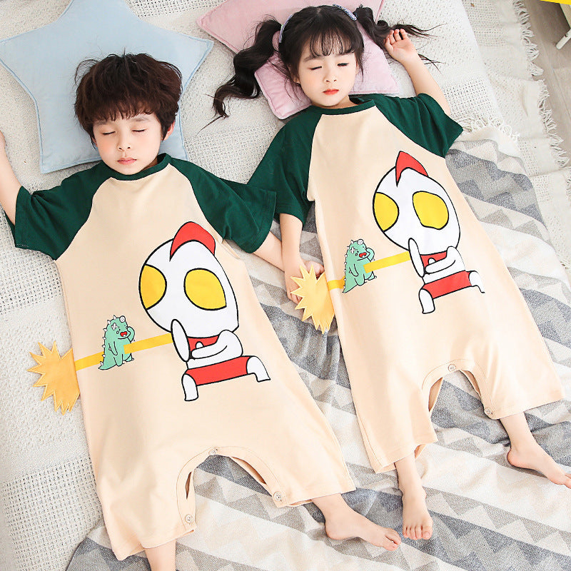 Kid Baby Girl Boy One-piece Short Sleeve Pure Cotton Ultraman Loose Pajamas