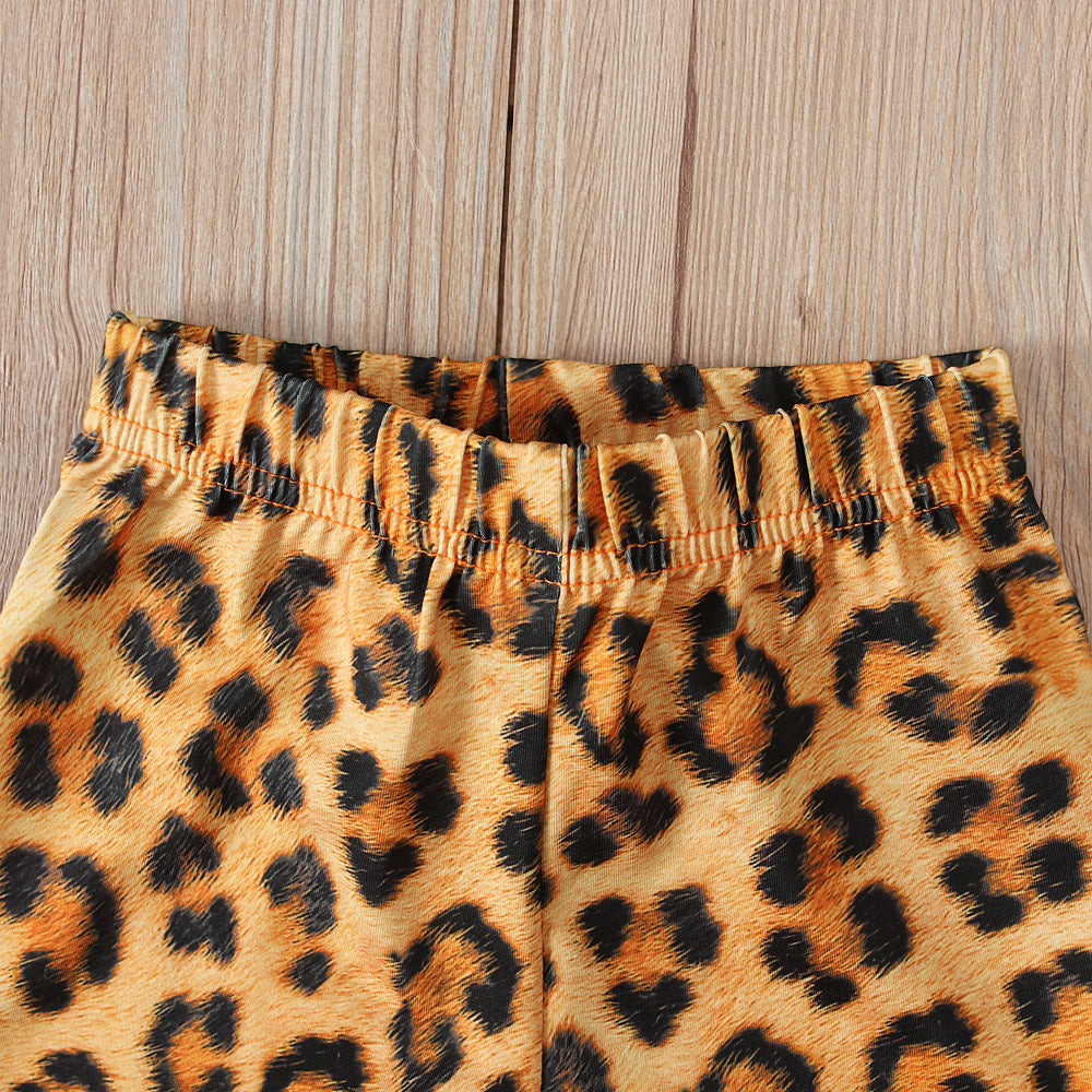 Baby Girls Valentine's Day Long Sleeve Love Leopard Print 3 Pcs Sets