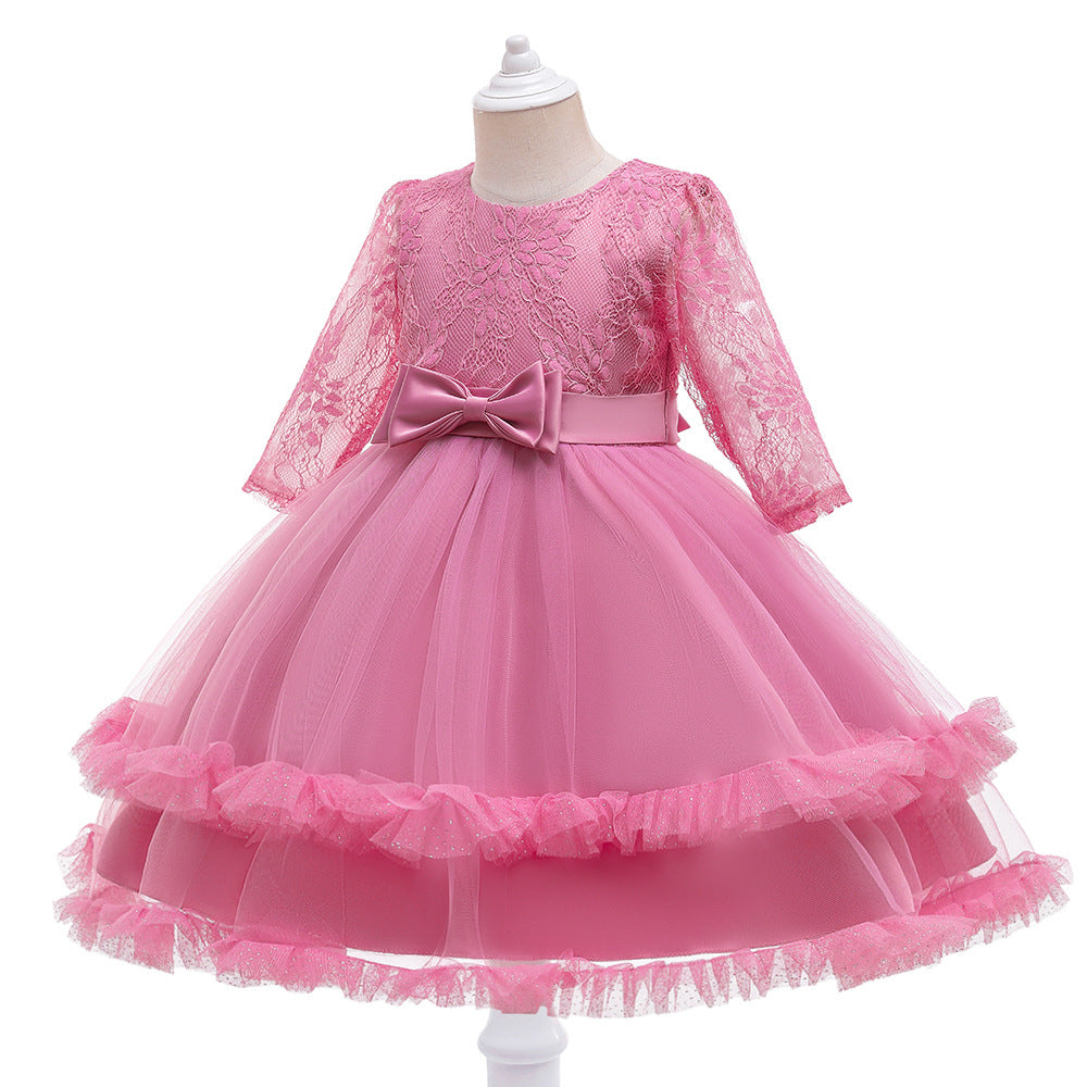 Kid Girls Long-sleeved Pure Mesh Tulle Princess Dresses