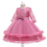 Kid Girls Long-sleeved Pure Mesh Tulle Princess Dresses