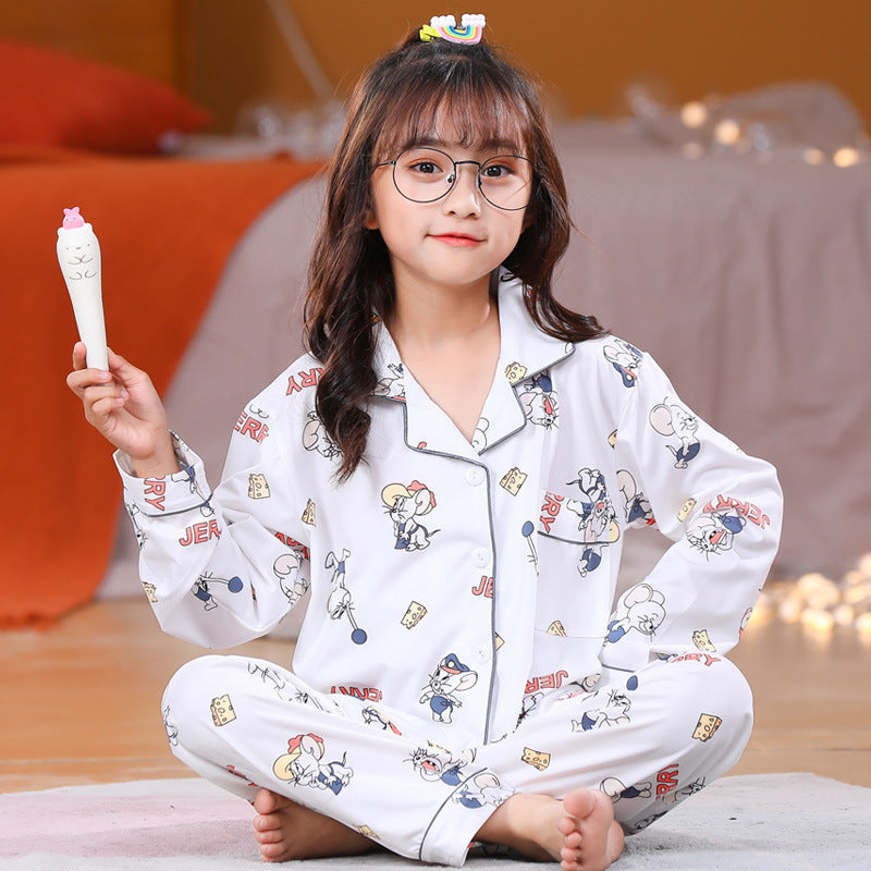 Kid Girl Spring Autumn Cute Cartoon Sweet Loose Thin Pajamas