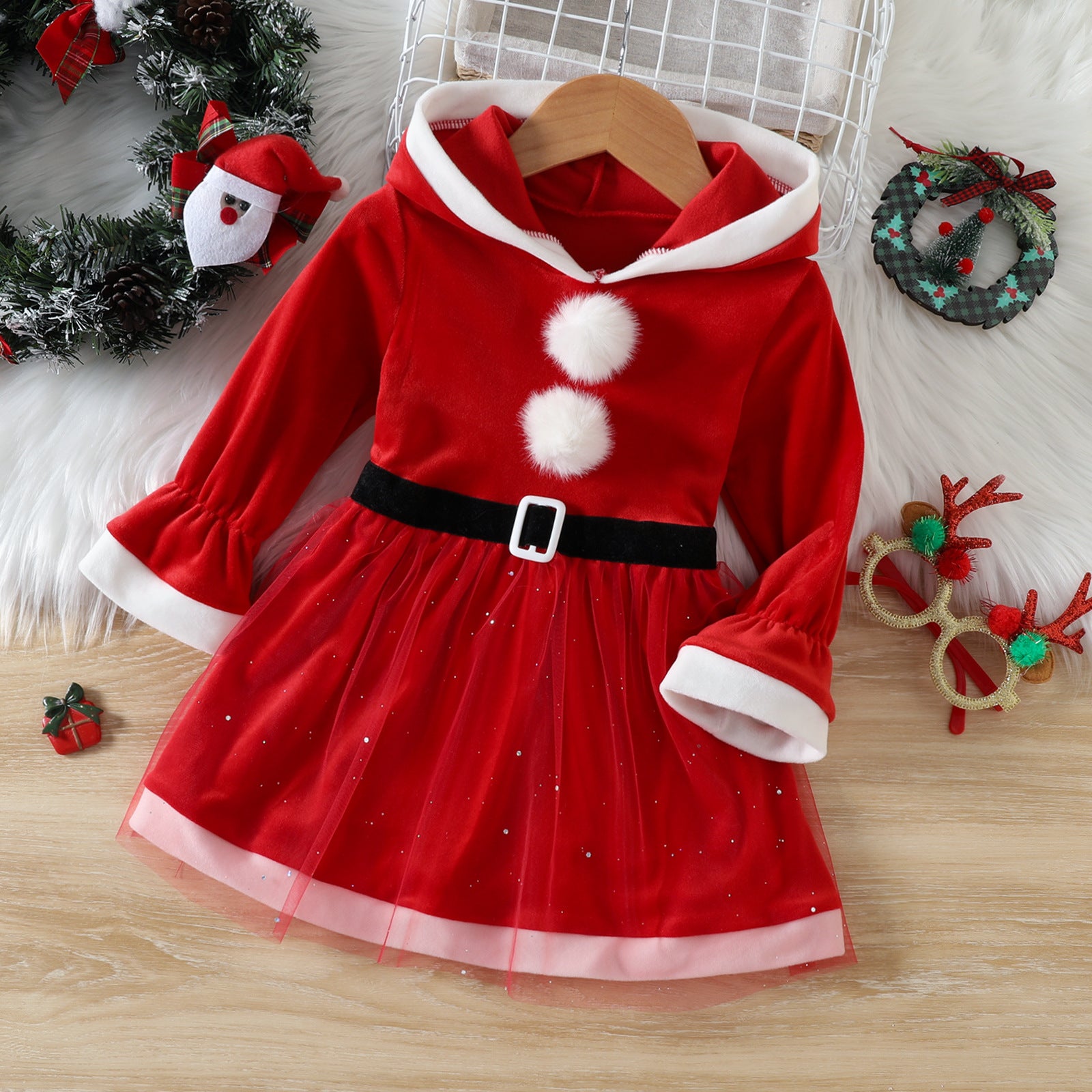 Kid Baby Girl Christmas Winter Silver Fox Velvet Dresses