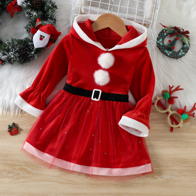 Kid Baby Girl Christmas Winter Silver Fox Velvet Dresses