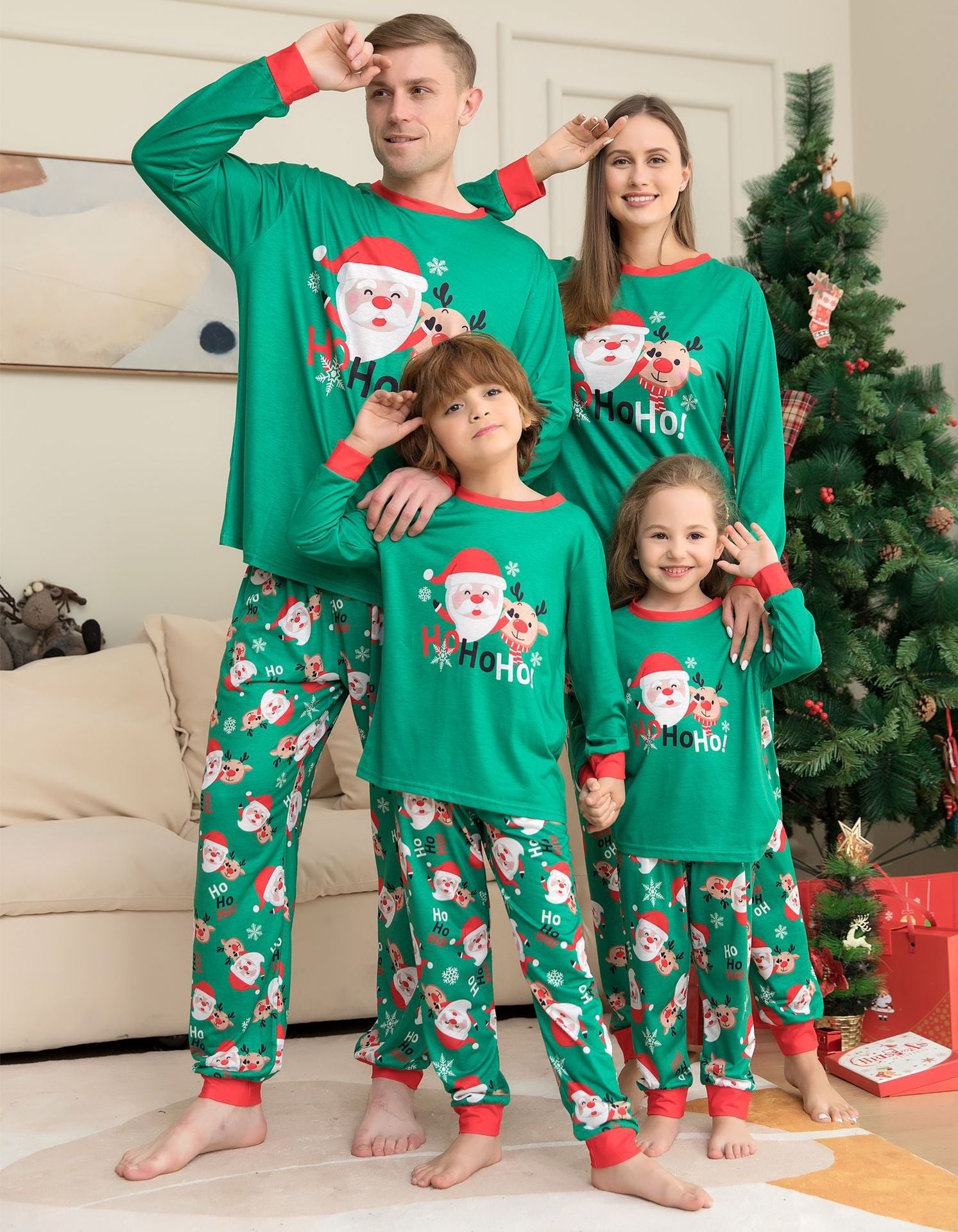 Family Christmas Home Santa Claus Print Parent Child Pajamas Set