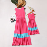 Family Matching Solid Color Patchwork Mother-daughter Vest Dresses