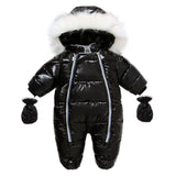 Infant Newborn Baby Winter Warm Hooded Romper Solid Color Overalls Jumpsuit