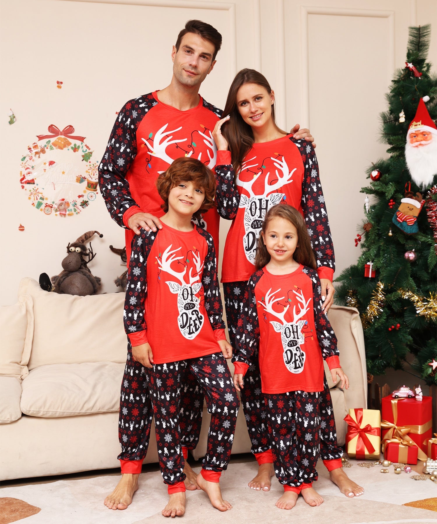 Family Letter Snowflake Little Deer Christmas Parent-child Homewear Pajamas