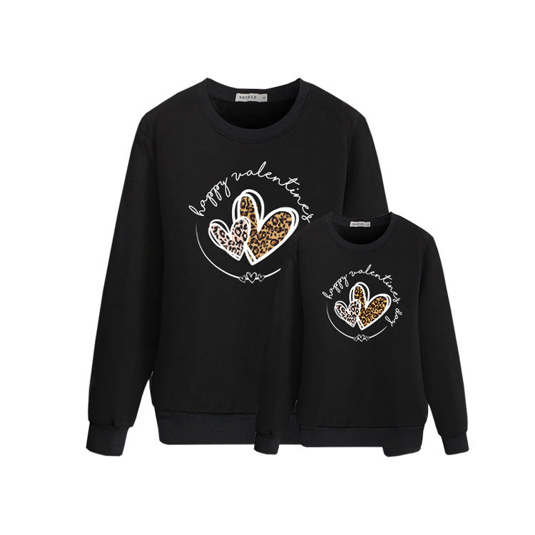 Family Matching Mom Girl Cotton Valentine's Day Lettering Leopard Print Shirts