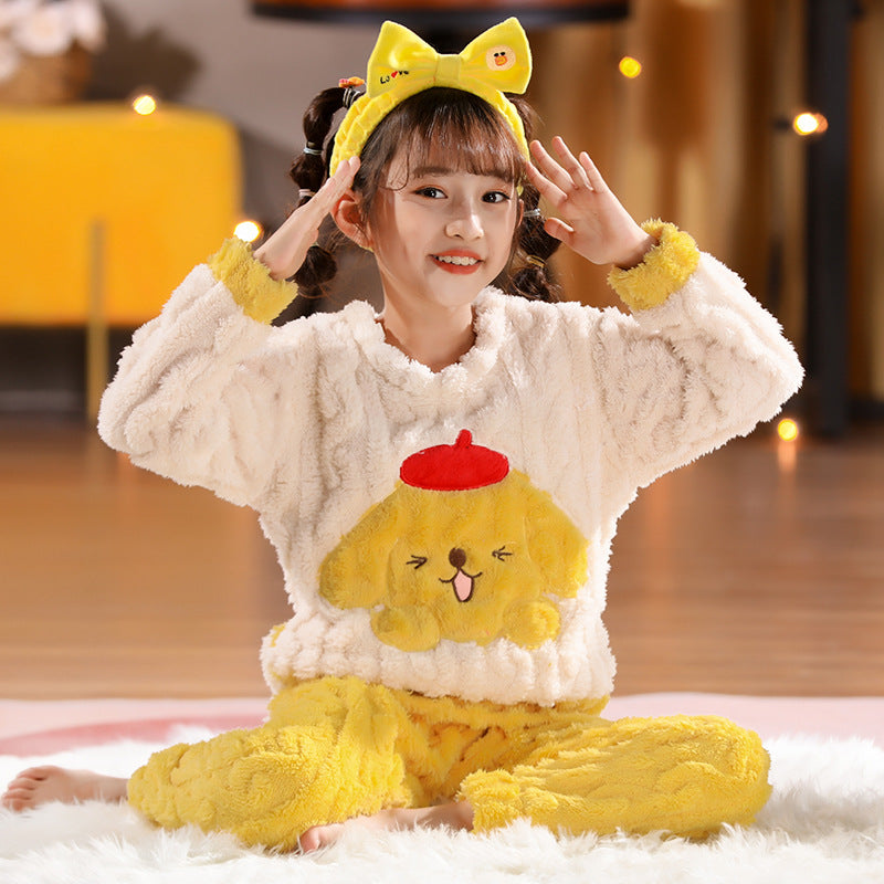 Kid Boy Girl Autumn Winter Jacquard Velvet Cute Cartoon Pajamas