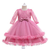 Kid Girls Long-sleeved Pure Mesh Tulle Princess Dresses