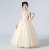 Kid Girls Gauze Sleeve Sequined Fluffy  Flower Sweet Princess Show Dresses