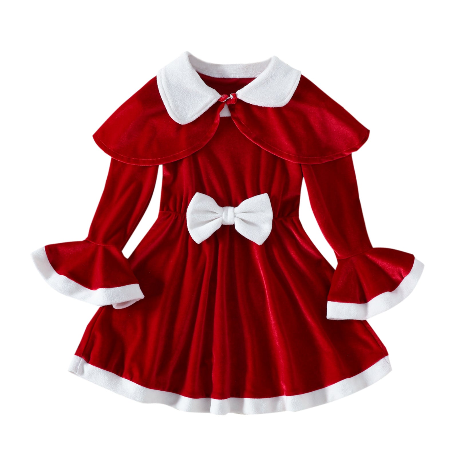 1-6Y Kid Baby Girls Christmas Lovely Solid Cape Bow Autumn Dresses