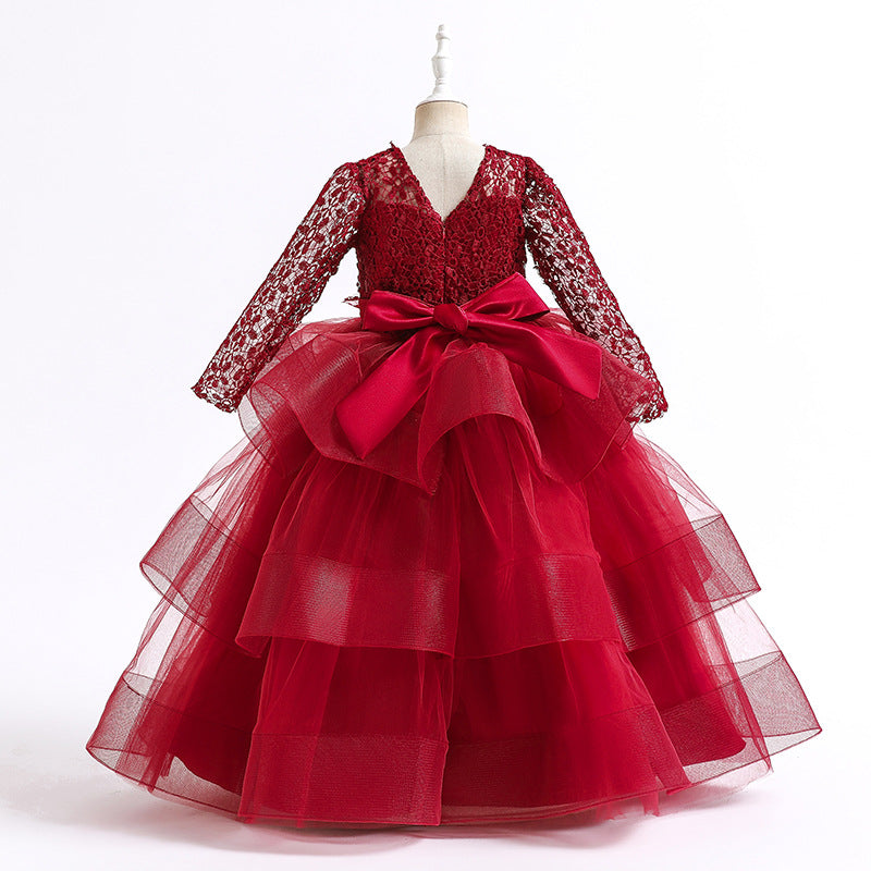 Kid Baby Girl Long Sleeved Sequins Gauze Puffy Princess Dress