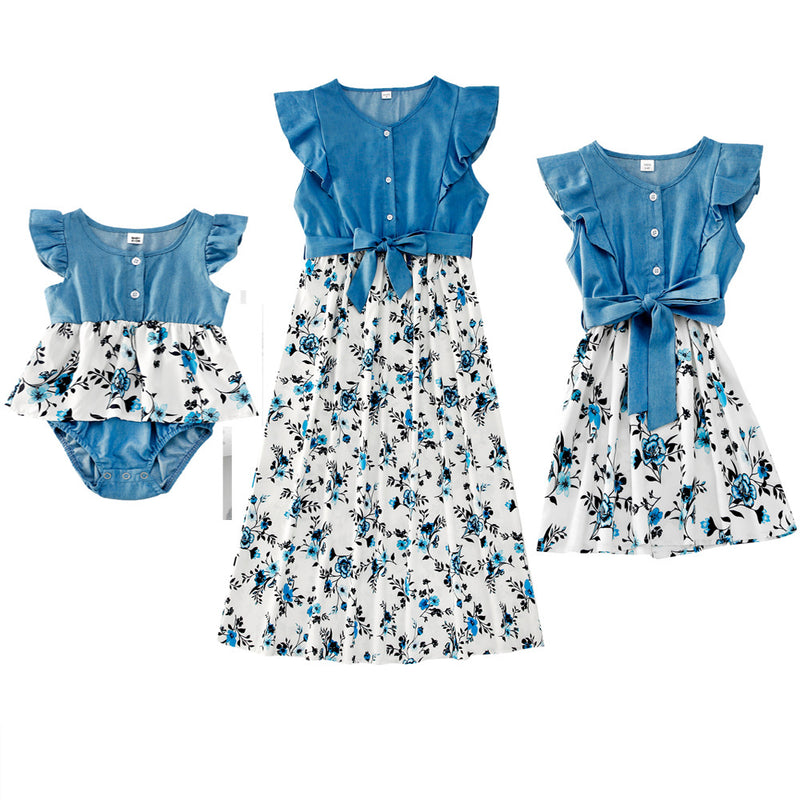 Family Matching Printed Mother-daughter Sleeveless Dress