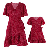 Family Matching Mother Daughte  Wave Point Wooden Loose Casual Dresses