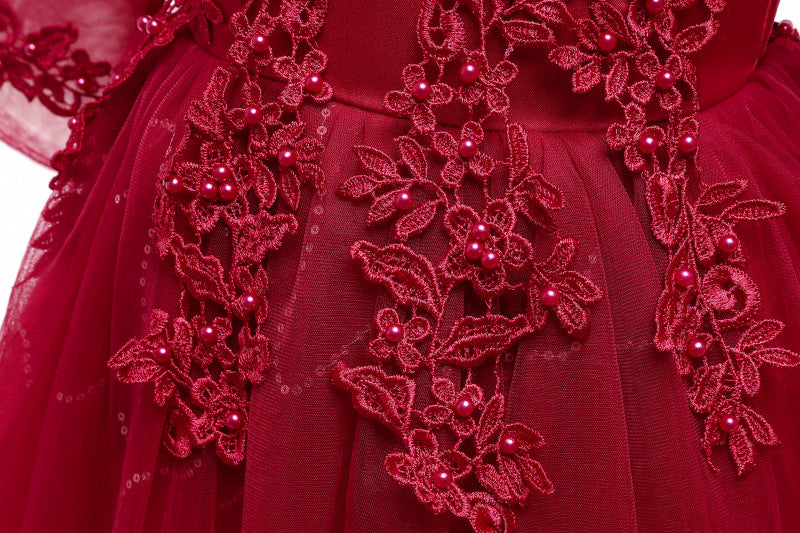 Kid Girl Wedding Pompous Gauze Princess Long Sleeve Sequin Mesh Dresses