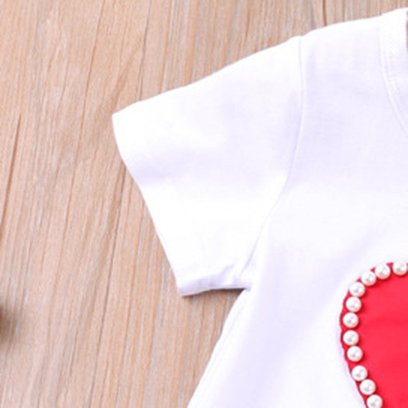 Baby Girl Love Pearl Short Sleeve  Summer New 2 Pcs Set