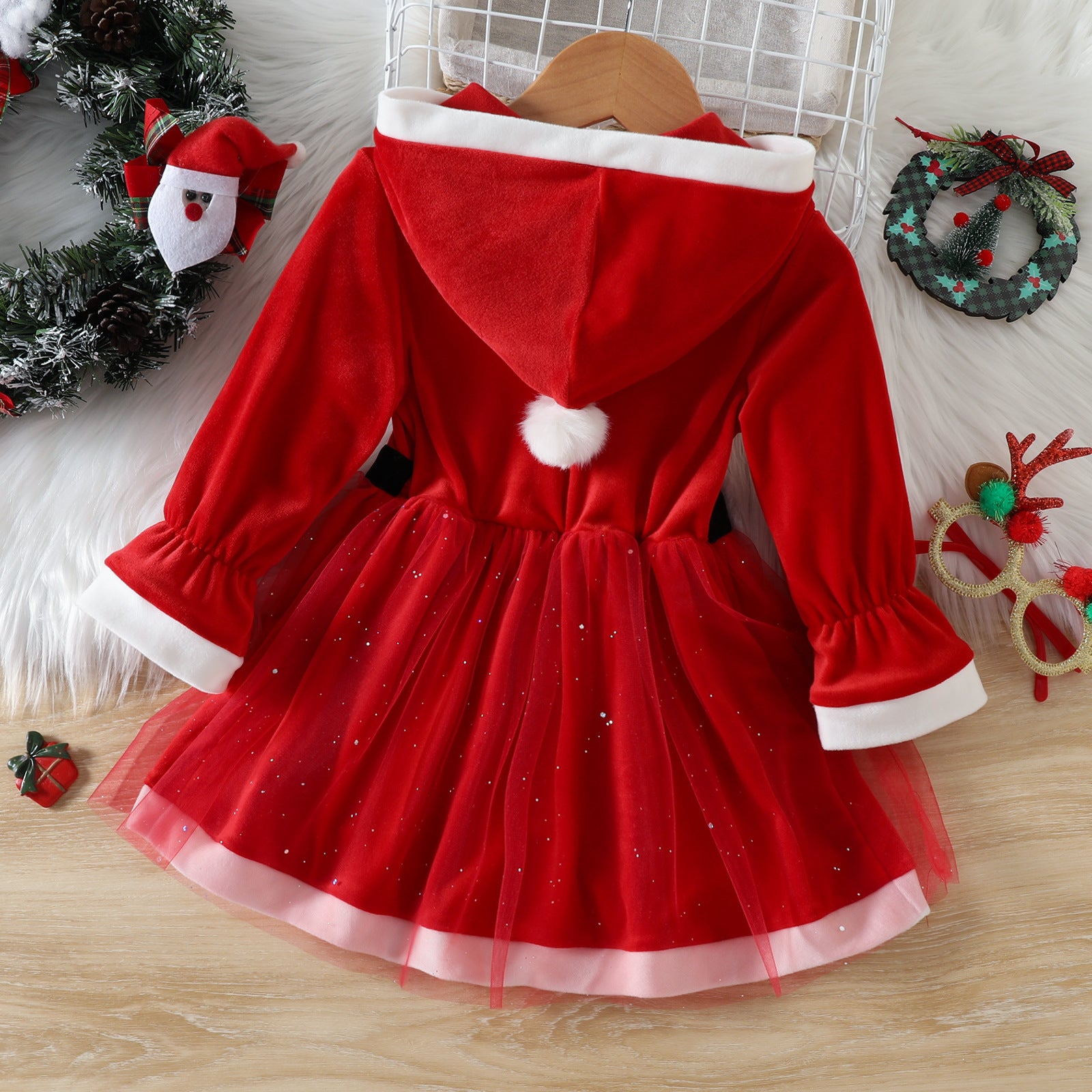 Kid Baby Girl Christmas Winter Silver Fox Velvet Dresses