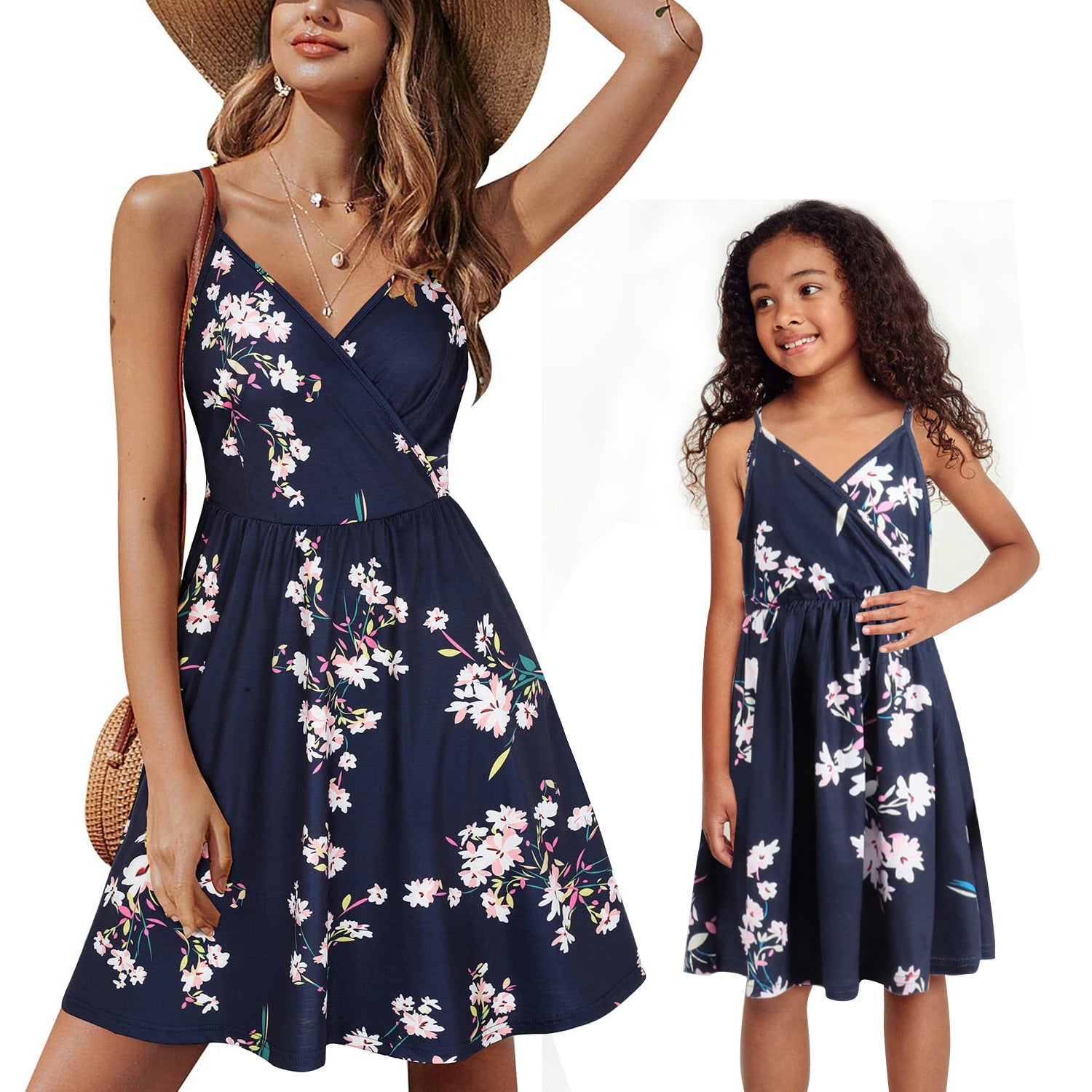 Family Matching Mother- daughter Floral Print Holiday Beach Dresses