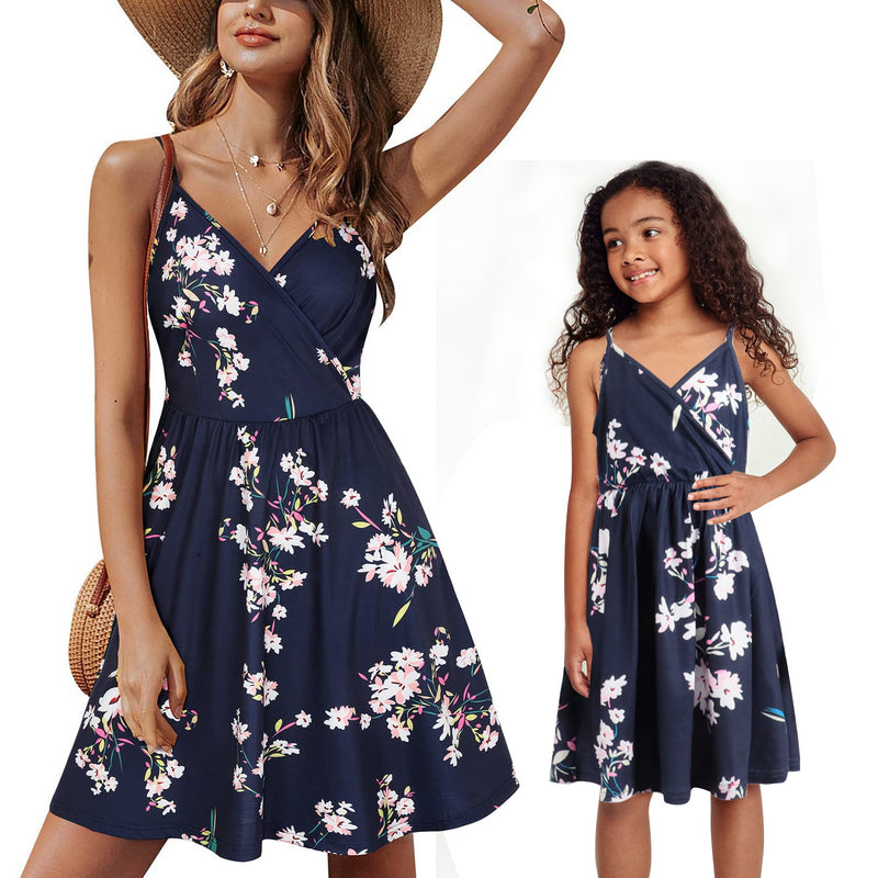 Family Matching Mother- daughter Floral Print Holiday Beach Dresses