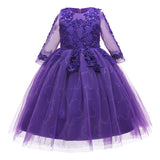 Kid Girl Wedding Pompous Gauze Princess Long Sleeve Sequin Mesh Dresses