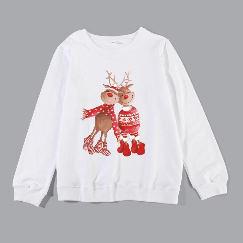 Family Matching Christmas Cartoon Cute Elk Print Creative Cotton Shirts