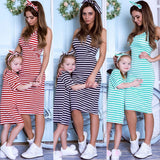 Family Matching Parent-child Stripes Tricolor Dress