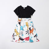 Family Matching New Parent-child Round Collar Short Sleeves Dinosaur Dresses